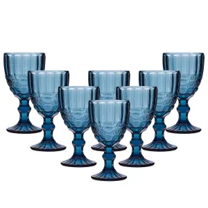 Set of 8 Vintage Luxury Sapphire Blue Drinking Wine Glass Wine Goblets 350ml