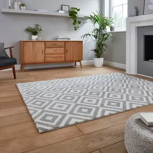 Grey White Modern Geometric Easy to Clean Rug for Living Room Bedroom and Dining Room-120cm X 170cm