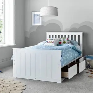 Captain White 3 Drawer Wooden Single Storage Bed