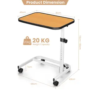 Costway Mobile Overbed Table Height Adjustable Hospital Laptop Table w/ Tilting Top