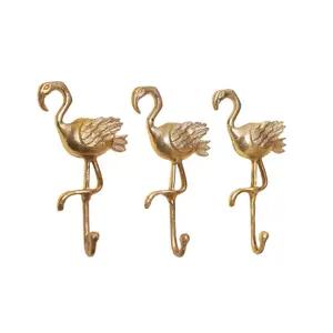 Melody Maison Set of 3 Gold Flamingo Wall Hooks