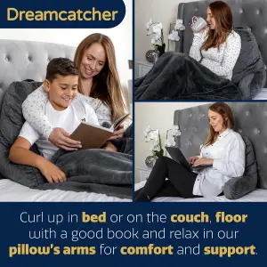 Dreamcatcher Large Grey Reading Pillow, Shredded Memory Foam Cuddle Cuddle Cushion Backrest, Arm Support ,Washable Velvet Cover