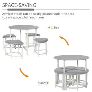 HOMCOM Modern Round Dining Table Set with 4 Upholstered Stools for Dining Room