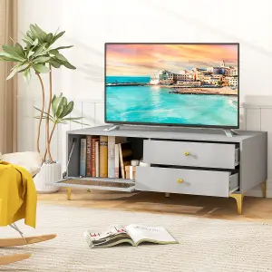 COSTWAY 120cm TV Stand for 55" TV Modern TV Console Cabinet W/ Tempered Glass Door