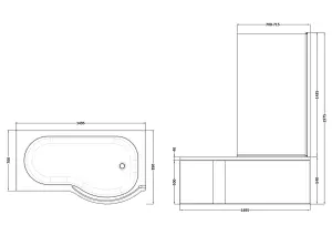 Right Hand Shower Bath Bundle - Includes Tub, Curved 6mm Safety Glass Screen and Front Panel - 1500mm