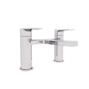 Nes Home Modern Round Deck Mounted Brass Mono Twin Lever Bath Mixer Chrome