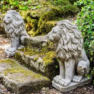 Pair of Sitting Lions stone garden statue