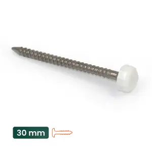 50pk UPVC Panel Pins 30mm Poly Top Pins Nails Plastic Headed Fascia Fixings Roofing Nails White