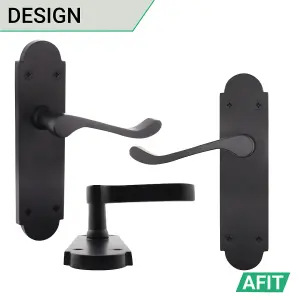 AFIT Matt Black Door Handles - Victorian Scroll Shaped - 4 Pairs of Internal Latch Door Handles