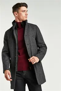 Mens Next Charcoal Grey Wool Blend Mock Gilet Herringbone Padded Coat - Size X-Small - Charcoal Grey