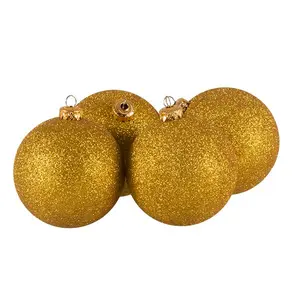 Xmas Glitter Shatterproof Baubles (Set of 4) Gold