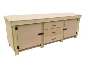 Wooden work bench with drawers and double lockable cupboard (V.8) (H-90cm, D-70cm, L-210cm) with double shelf