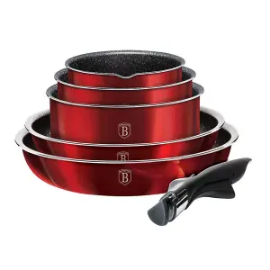 URBNLIVING Height 8.4cm Berlinger Haus 12Pc Red Space Saving Cookware Set Pots Pans Induction Lids Handle