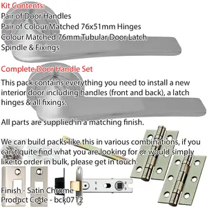 Door Handle & Latch Pack - Satin Chrome - Modern Twist Lever On Round Rose