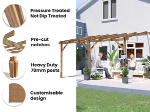 Dunster House Wooden Lean to Pergola 4m x 3m Pressure Treated Wall Mounted Utopia