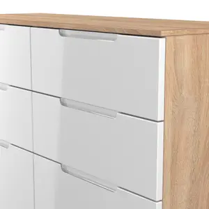 Milan Ready assembled White & oak 6 Drawer Chest (H)785mm (W)1100mm (D)390mm