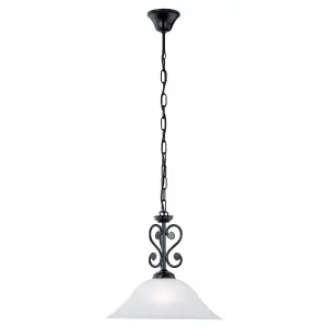 Pendant Ceiling Light Colour Black Shade White Glass Alabaster Bulb E27 1x60W