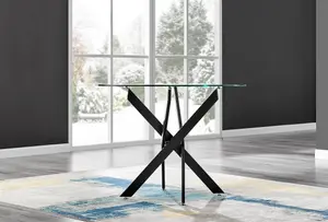 Furniturebox UK Novara Black Leg Round Glass Dining Table & 4 Cream Velvet Milan Black Leg Chairs