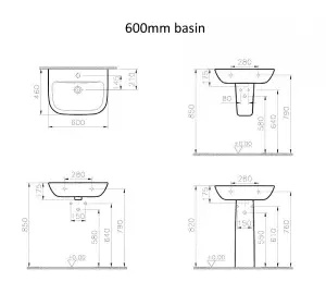 Vitra S20 600mm basin 1 tap hole and full pedestal