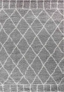 Moroccan Berber Shaggy Rugs Living Room Diamond Design Grey 160x230 cm