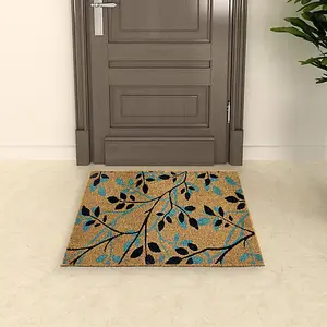 Coco & Coir Door Mat Indoor Outdoor Natural Heavy Duty 1.5cm Thick Leaves Design Entrance Door Mat 45x75cm SHADOW LEAVES