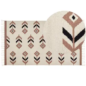 Cotton Kilim Area Rug 80 x 150 cm Beige and Black NIAVAN