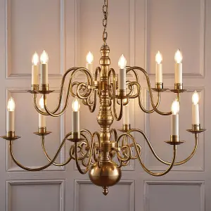 Luxury Hanging Ceiling Pendant Light Traditional 12 Lamp Solid Brass Chandelier