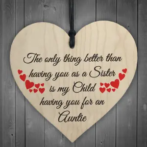 Red Ocean SISTER Child Having You As Auntie Gift Wooden Hanging Heart