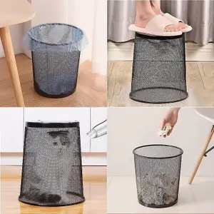 MantraRaj Round Mesh Bins Trash Can Bin Black Nonslip Waste Paper Bin 10 liters Pack Of 2 Metal Bin Indoor Waste Bin