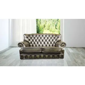 Chesterfield 2 Seater Antique Green Leather Sofa Bespoke In Monks Style