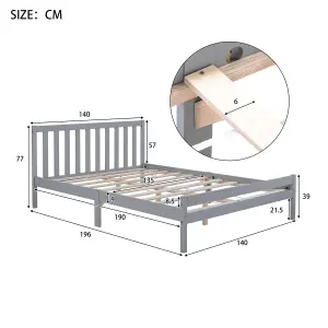 Classic Modern Wood Double Bed Frame 4FT6 Wooden Bed Frame for Bedroom (135 x 190 cm)