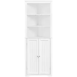 Yaheetech White Tall Corner Freestanding Bathroom Storage Cabinet with Open Shelf