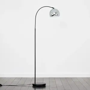 ValueLights Designer Style Black Curved Stem Floor Lamp With Polished Chrome Metal Dome Light Shade