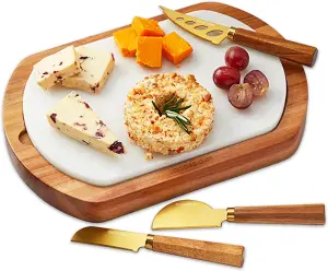 Oval Wooden Cheese Board with Removeable Marble Serving Board