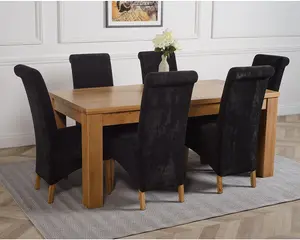 Dakota 182 x 92 cm Chunky Oak Large Dining Table and 6 Chairs Dining Set with Montana Black Fabric Chairs