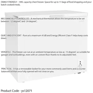 Spacious 199L Freestanding Chest Freezer with Quiet Operation and Adjustable Temperature
