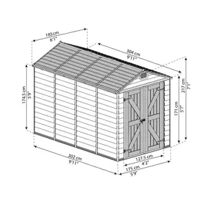 Palram - Canopia Skylight 10x6 ft Apex Tan Plastic 2 door Shed with floor