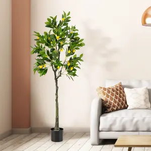 COSTWAY 160cm Artificial Lemon Tree Tall Fake Lemon Plant with Lemon Fruits