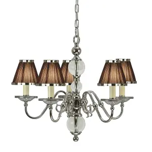 Luminosa Tilburg 5 Light Multi Arm Ceiling Pendant Chandelier Polished Nickel, Clear Crystal, E14