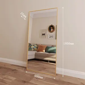 Jobu Home - Takara, Full Length Leaner Gold Metal Rectangle Mirror - 180cm x 90cm