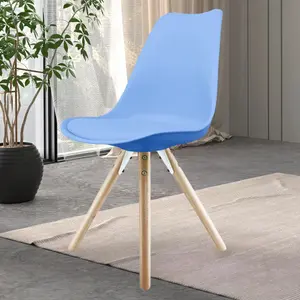 Soho Light Blue Plastic Dining Chair with Pyramid Light Wood Legs