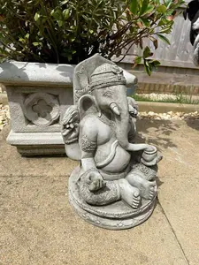 Oriental Ganesh Stone Garden Statue Outdoor Buddha Ornament Monk British Made Sculpture