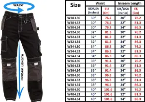 SSS Mens Work Trousers Mens Holster Pockets with Knee Pad Black Cargo Pants 40in Waist - 34in Leg.