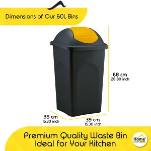 Home Centre Swing Lid Top Plastic Waste Bin 60 Litre Yellow-Black