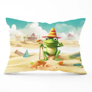 Happy Frog On A Beach Holiday Cushions 33cm x 48cm