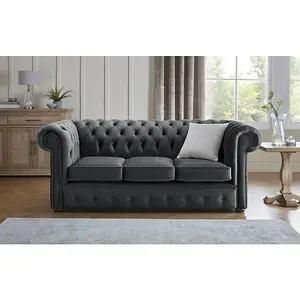 Chesterfield 3 Seater Fabric Malta Slate 05 Sofa