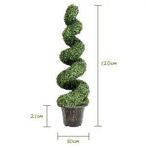 Costway 2PCS 120cm Artificial Boxwood Spiral Tree Faux Tree Realistic Fake Greenery Tree