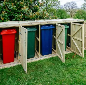 Shireburn Quintet Wheelie Bin Store - Timber - L80.4 x W353.4 x H120 cm - Fits 3 x 240L & 2 x 140L Wheelie Bins