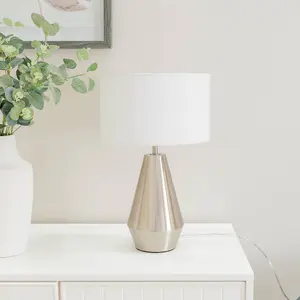 ValueLights Jax Silver Metal Touch Dimmer Table Lamp with White Drum Shade