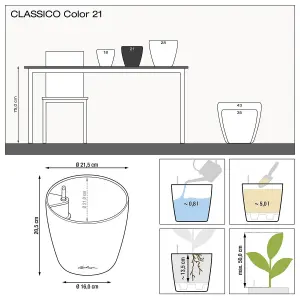 LECHUZA CLASSICO Color 21 Sand Brown Table Self-watering Planter with Substrate and Water Level Indicator D21 H20 cm, 5L